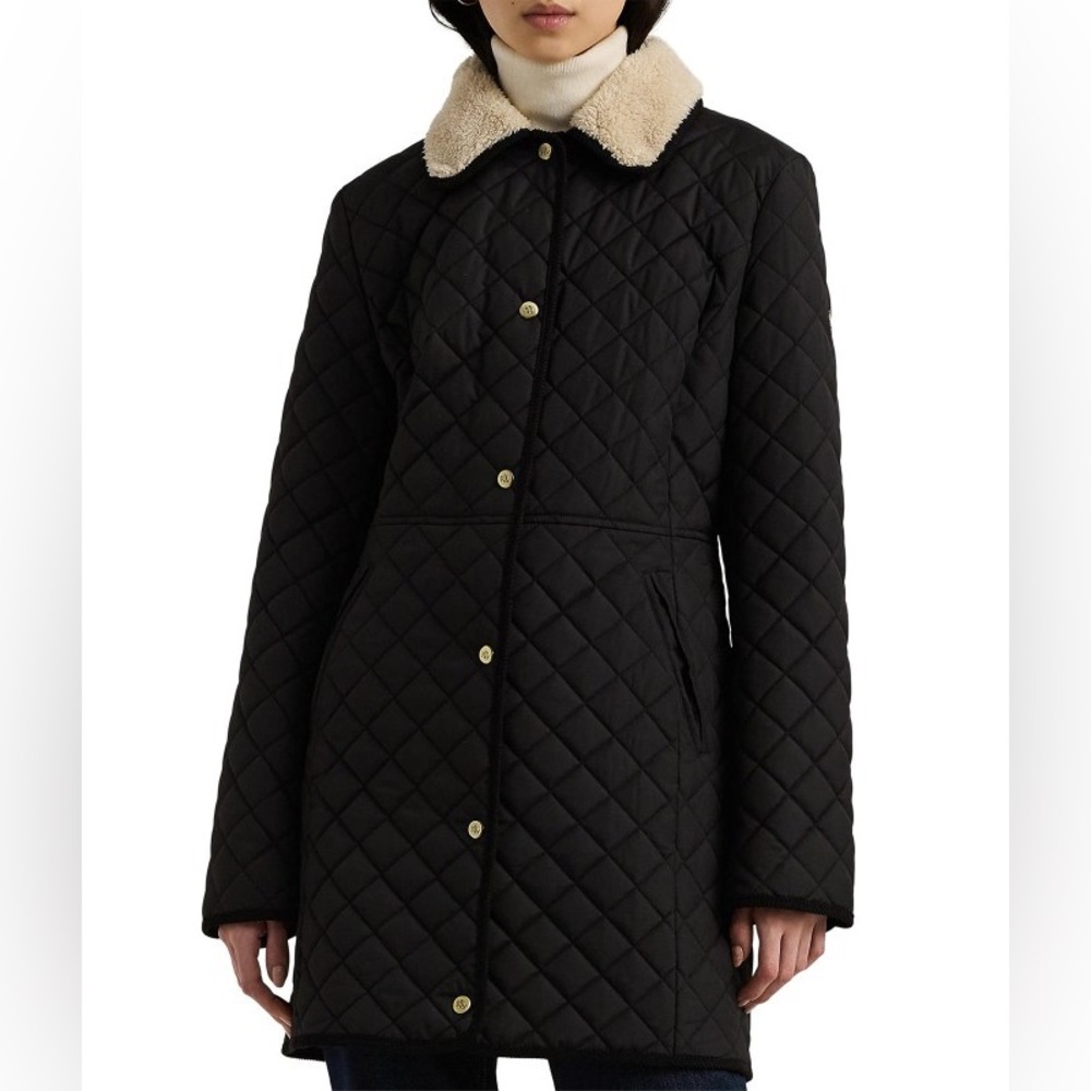 Ralph Lauren Black Quilted Puffer with Cream Collar
